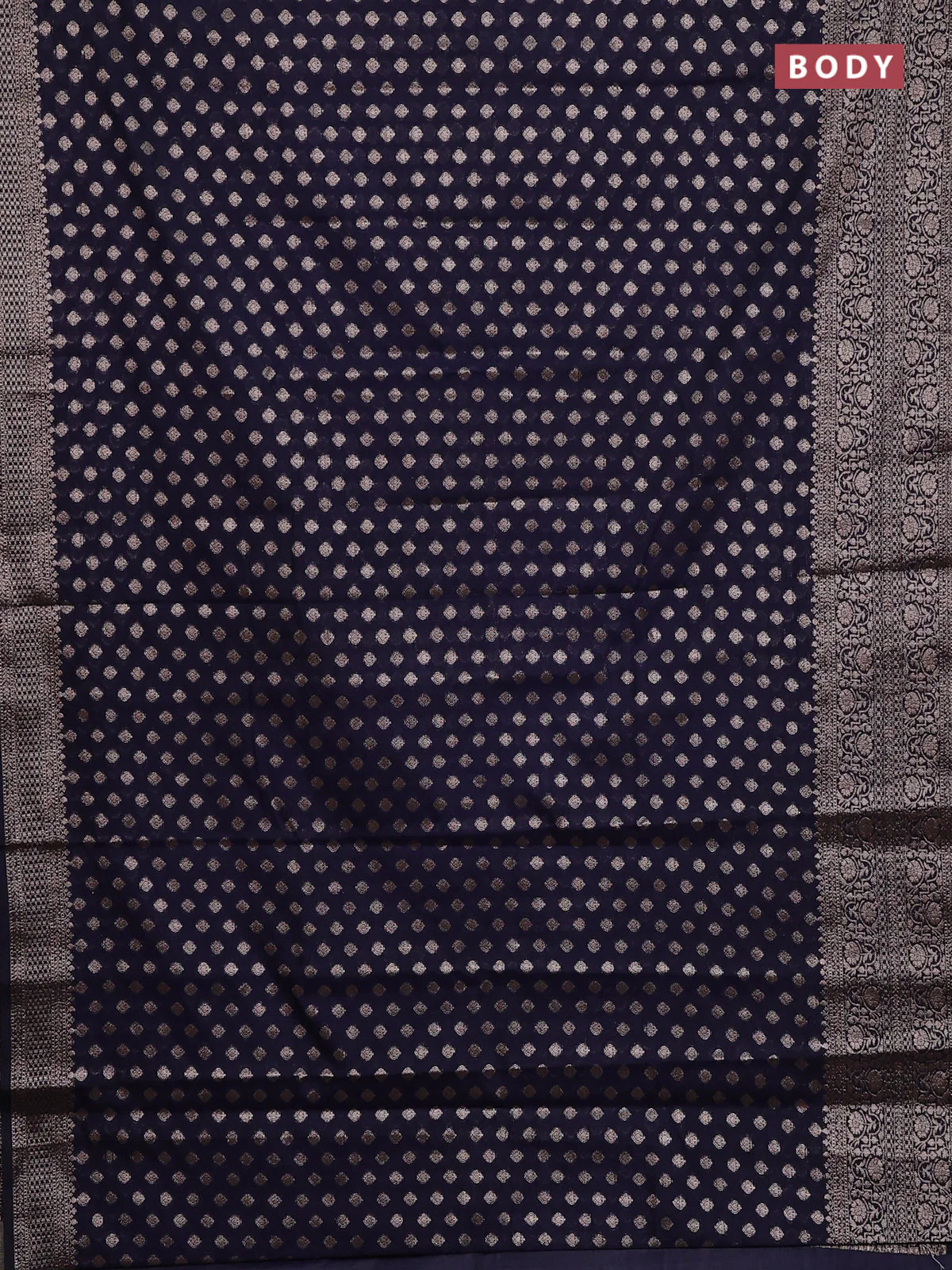 Banarasi semi chiniya saree navy blue with allover thread & zari woven buttas and woven border - Image 2
