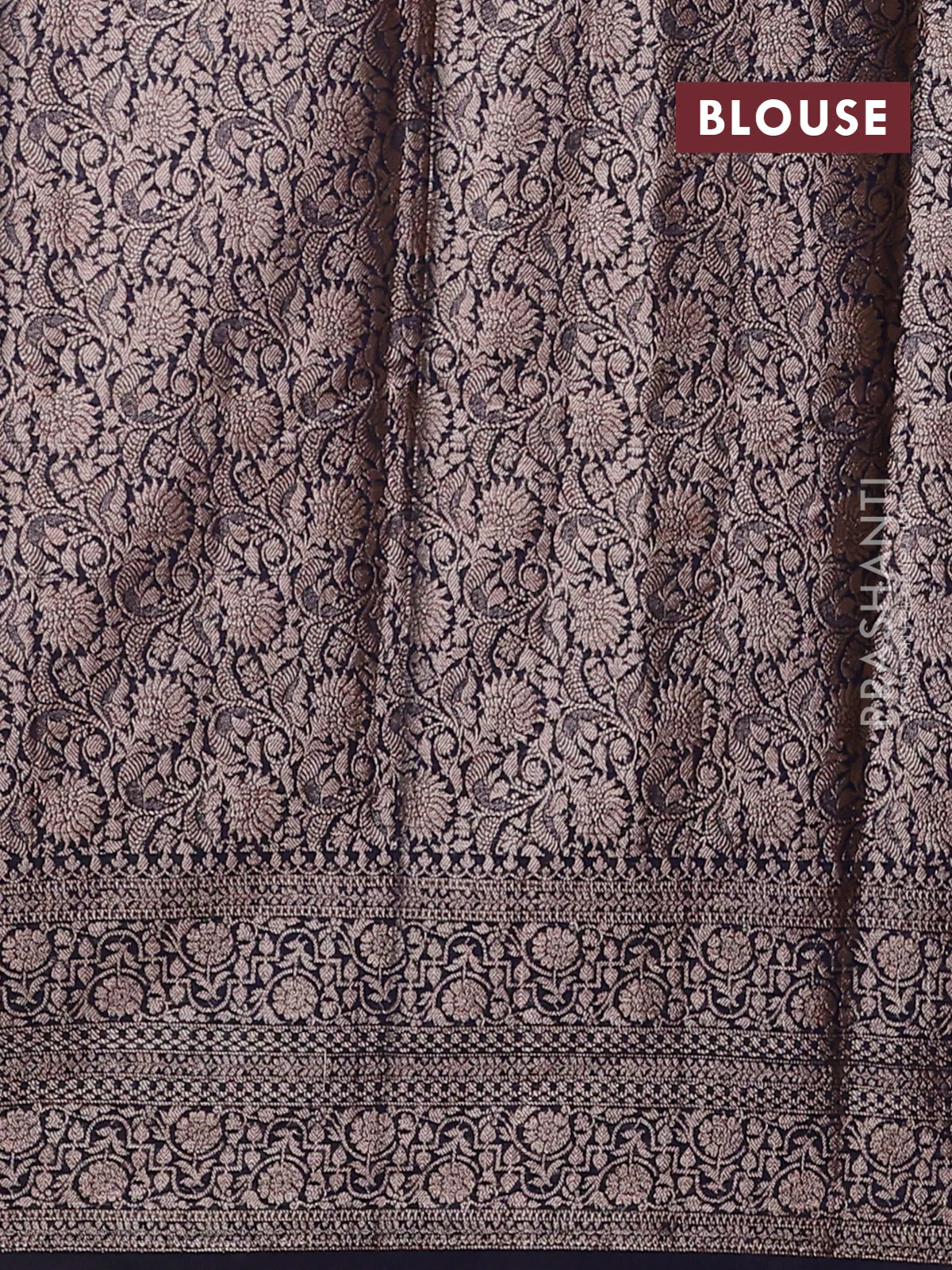 Banarasi semi chiniya saree navy blue with allover thread & zari woven buttas and woven border - Image 4