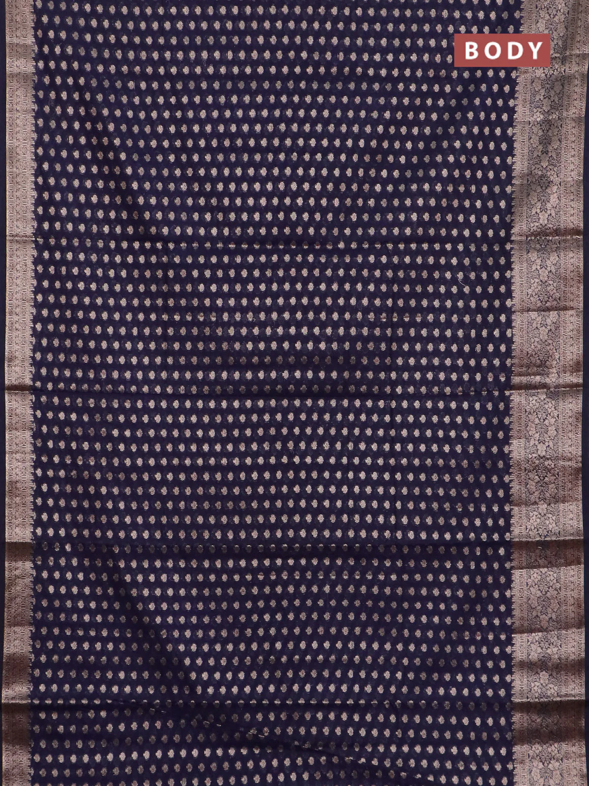 Banarasi semi chiniya saree navy blue with allover thread & zari woven buttas and woven border - Image 2
