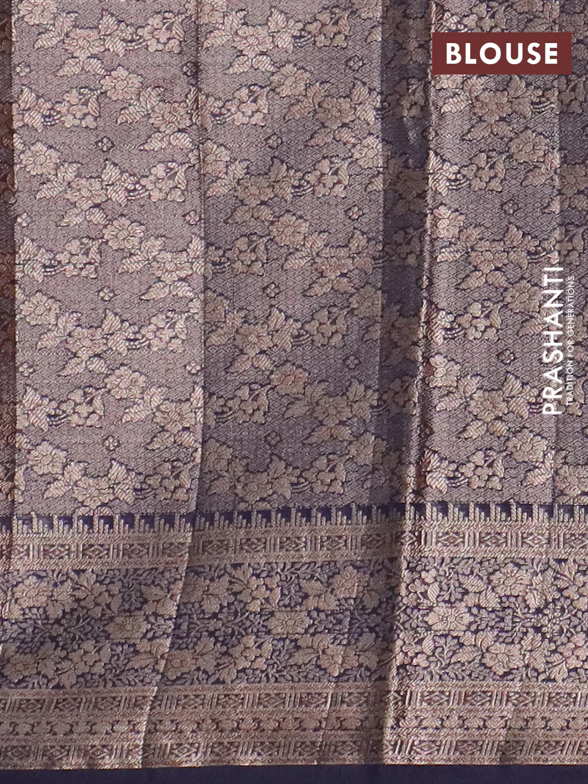 Banarasi semi chiniya saree navy blue with allover thread & zari woven buttas and woven border - Image 4