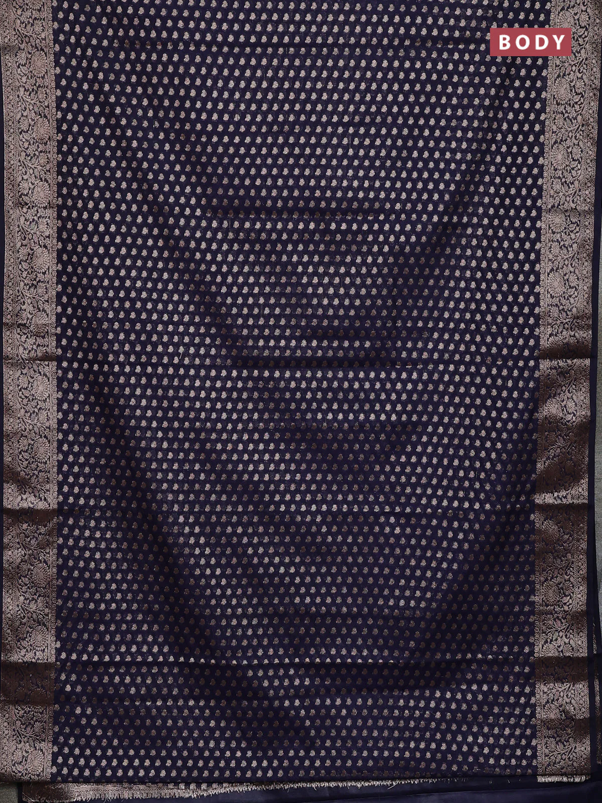 Banarasi semi chiniya saree navy blue with allover thread & zari woven buttas and woven border - Image 2