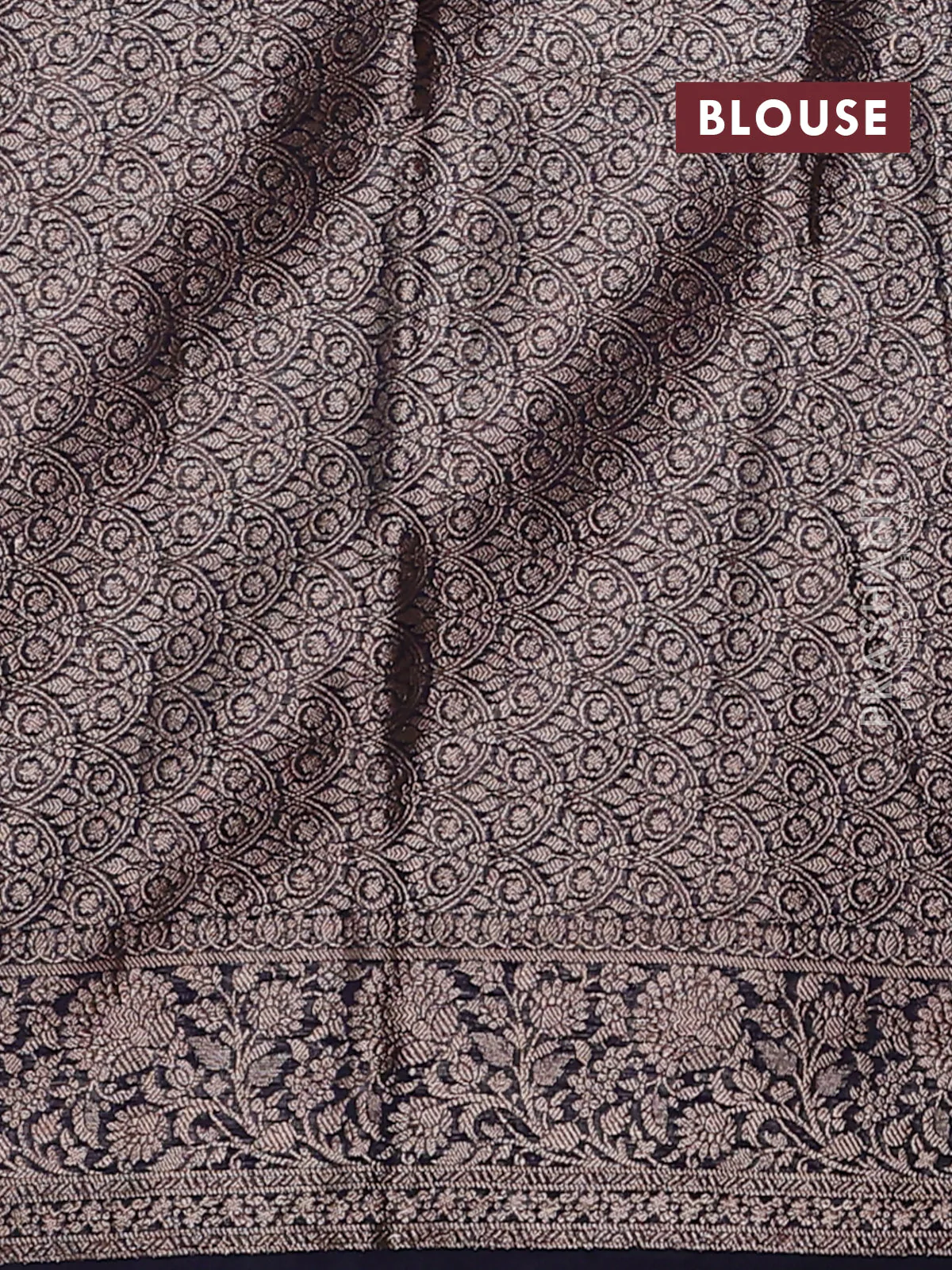 Banarasi semi chiniya saree navy blue with allover thread & zari woven buttas and woven border - Image 4