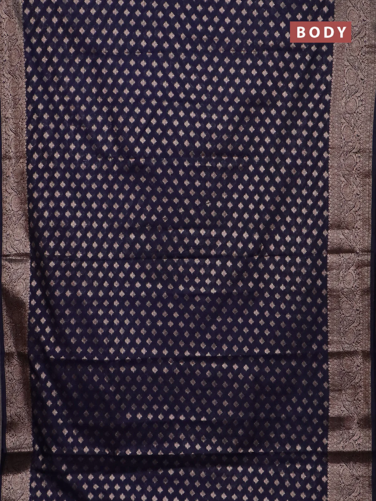 Banarasi semi chiniya saree navy blue with allover thread & zari woven buttas and woven border - Image 2