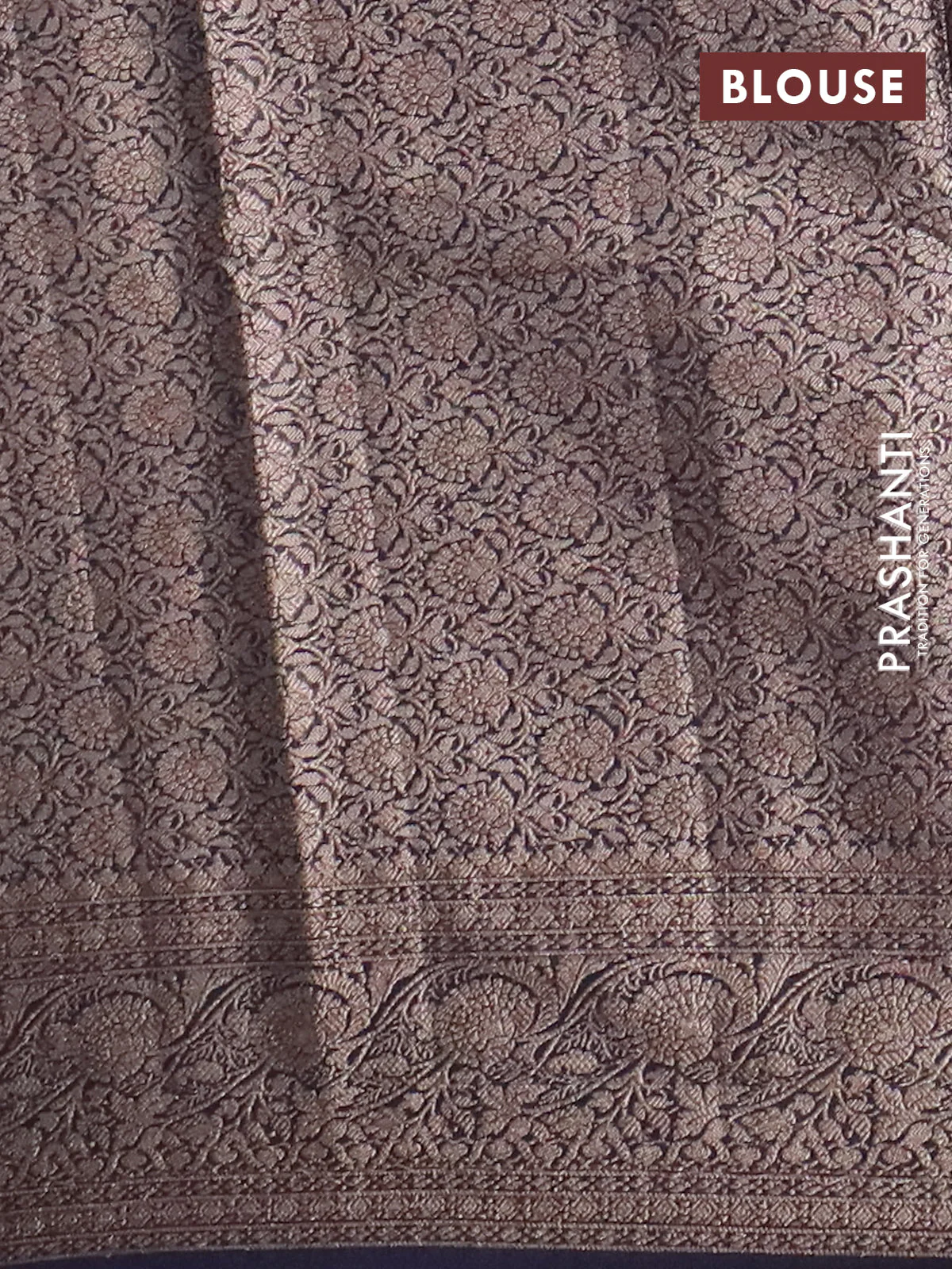 Banarasi semi chiniya saree navy blue with allover thread & zari woven buttas and woven border - Image 4