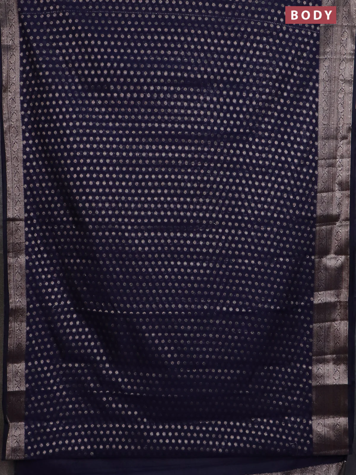 Banarasi semi chiniya saree navy blue with allover thread & zari woven buttas and woven border - Image 2