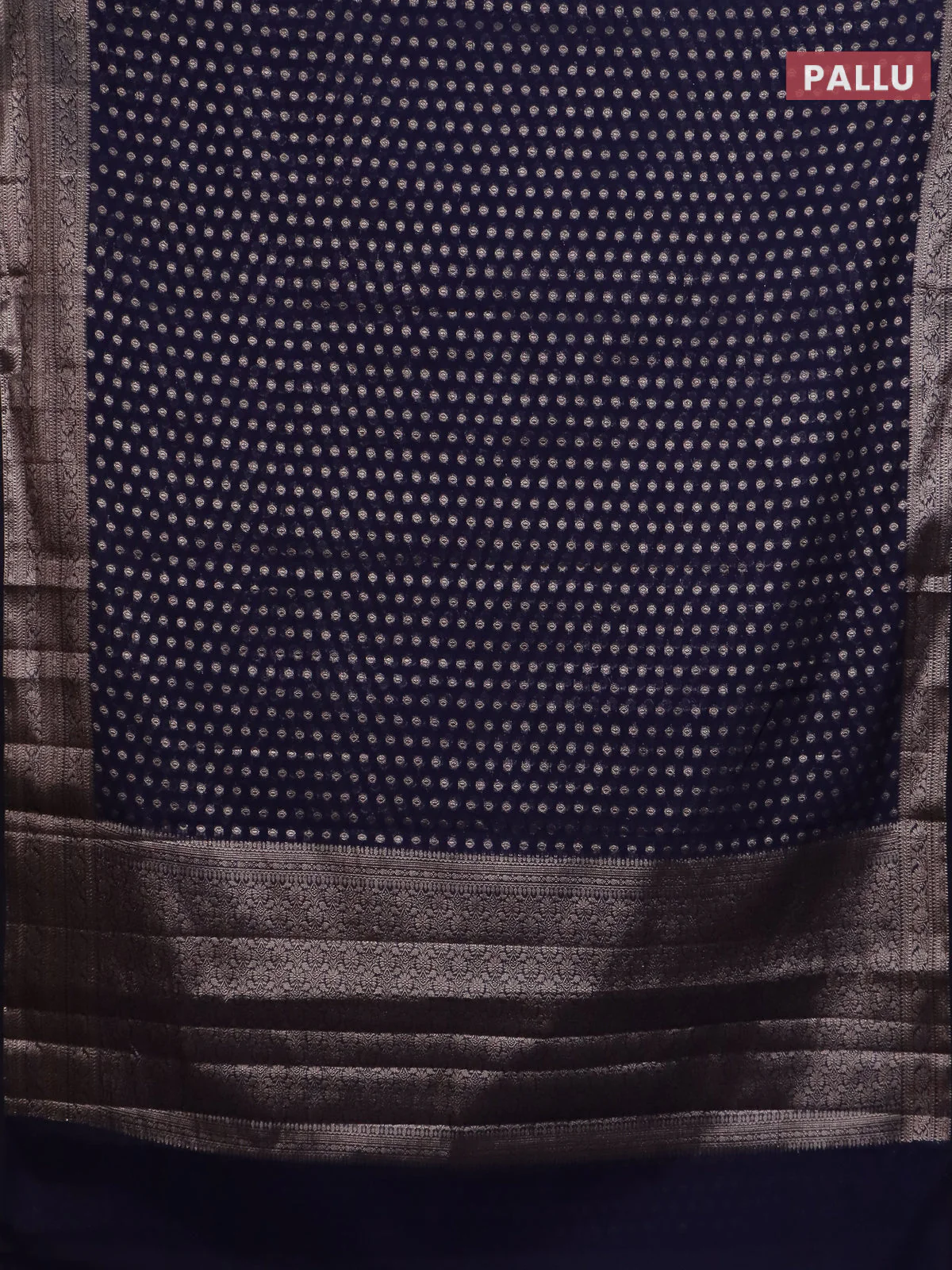 Banarasi semi chiniya saree navy blue with allover thread & zari woven buttas and woven border - Image 3