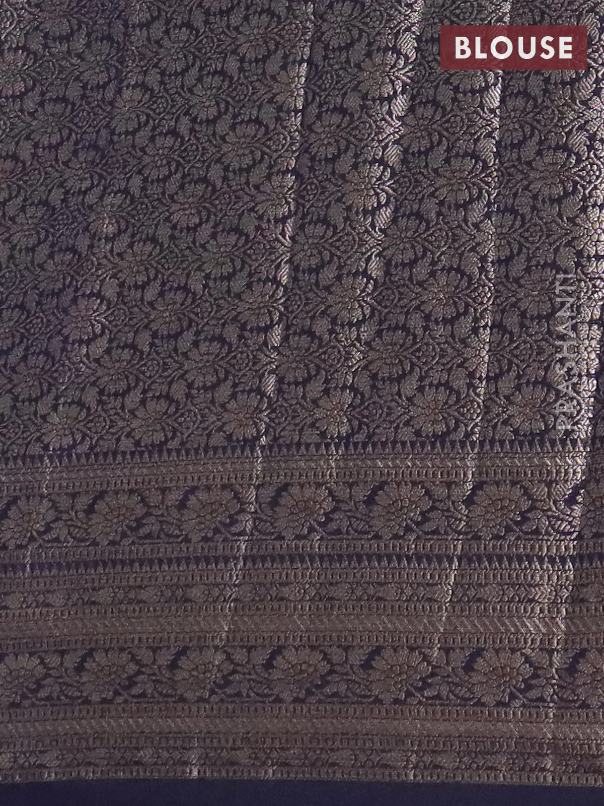 Banarasi semi chiniya saree navy blue with allover thread & zari woven buttas and woven border - Image 4