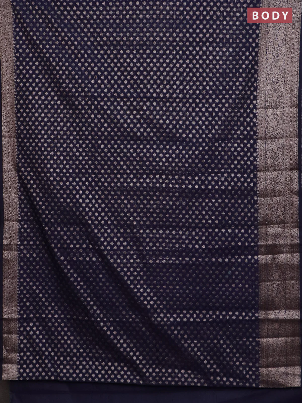 Banarasi semi chiniya saree navy blue with allover thread & zari woven buttas and woven border - Image 2