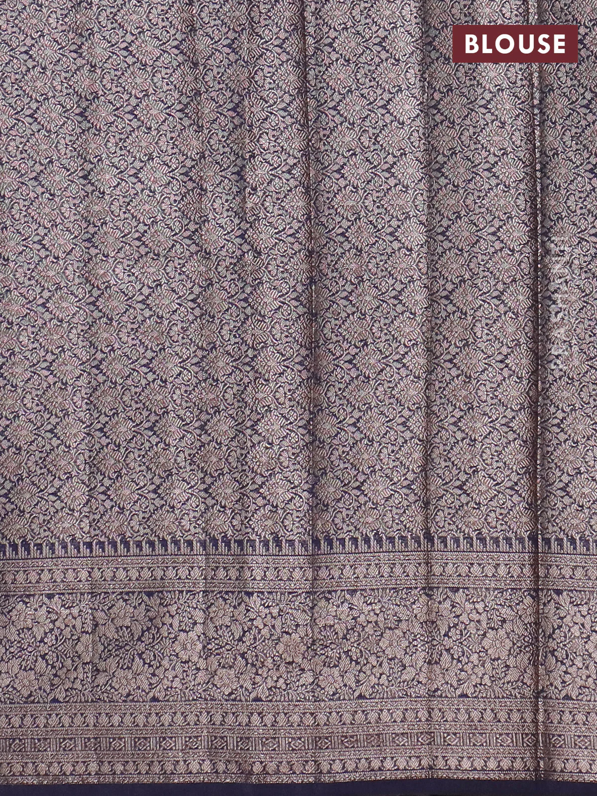 Banarasi semi chiniya saree navy blue with allover thread & zari woven buttas and woven border - Image 4