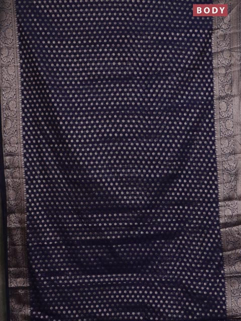 Banarasi semi chiniya saree navy blue with allover thread & zari woven buttas and woven border - Image 2