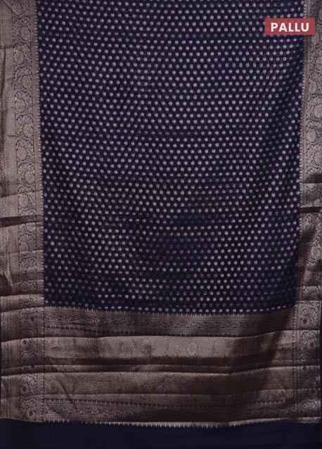 Banarasi semi chiniya saree navy blue with allover thread & zari woven buttas and woven border - Image 3