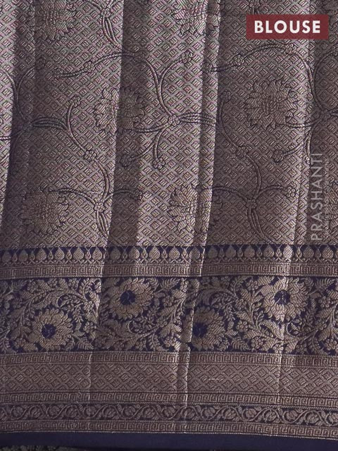 Banarasi semi chiniya saree navy blue with allover thread & zari woven buttas and woven border - Image 4