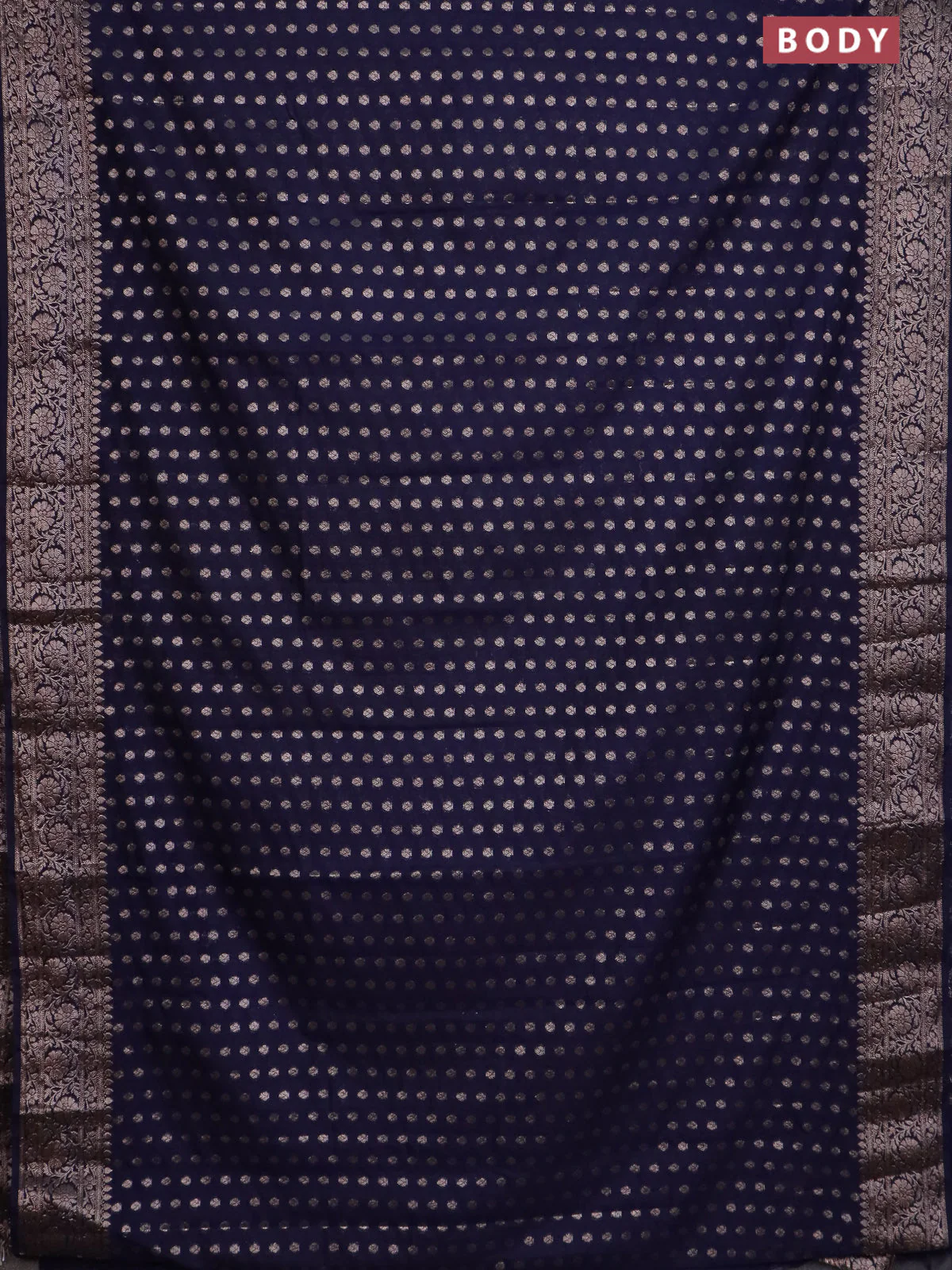 Banarasi semi chiniya saree navy blue with allover thread & zari woven buttas and woven border - Image 2