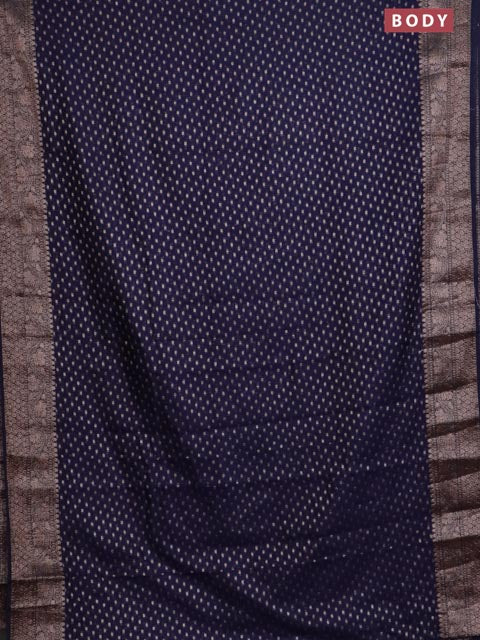 Banarasi semi chiniya saree navy blue with allover thread & zari woven buttas and woven border - Image 2
