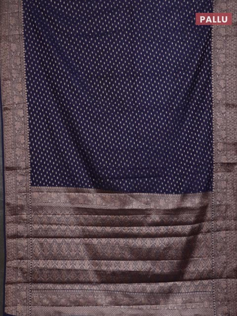Banarasi semi chiniya saree navy blue with allover thread & zari woven buttas and woven border - Image 3