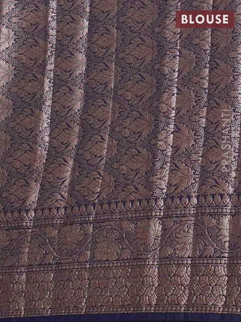 Banarasi semi chiniya saree navy blue with allover thread & zari woven buttas and woven border - Image 4