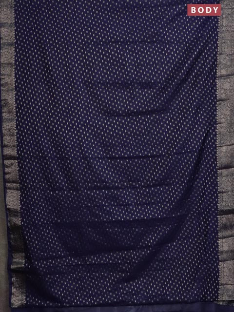 Banarasi semi chiniya saree navy blue with allover thread & zari woven buttas and woven border - Image 2
