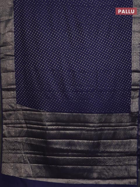 Banarasi semi chiniya saree navy blue with allover thread & zari woven buttas and woven border - Image 3
