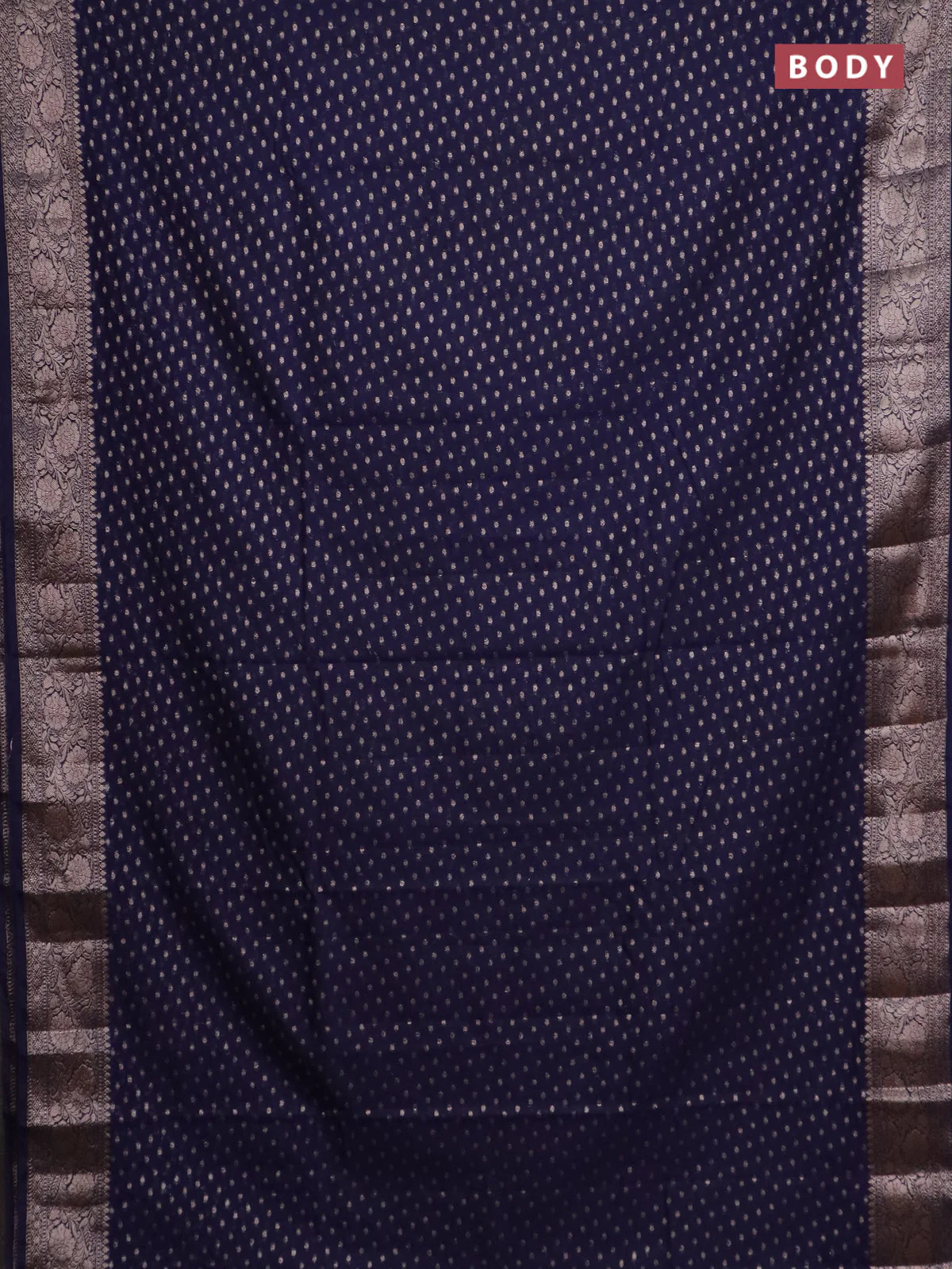 Banarasi semi chiniya saree navy blue with allover thread & zari woven buttas and woven border - Image 2