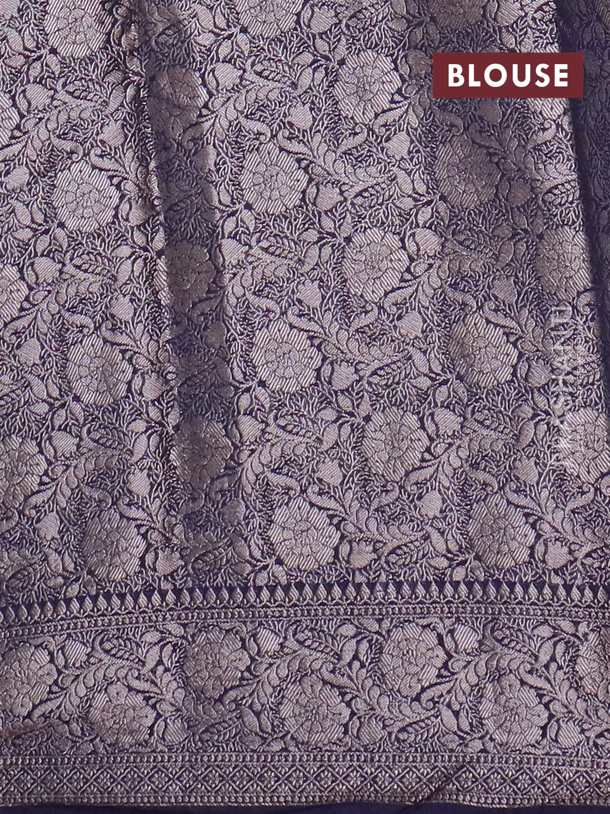 Banarasi semi chiniya saree navy blue with allover thread & zari woven buttas and woven border - Image 4