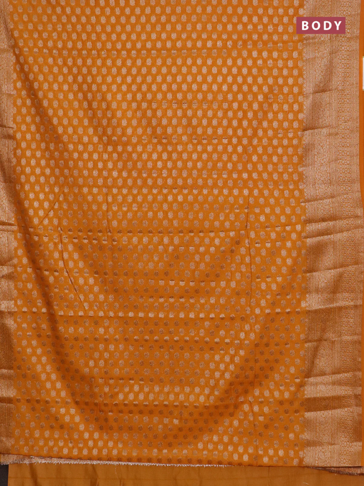Banarasi semi chiniya saree orange shade with allover thread & zari woven buttas and woven border - Image 2
