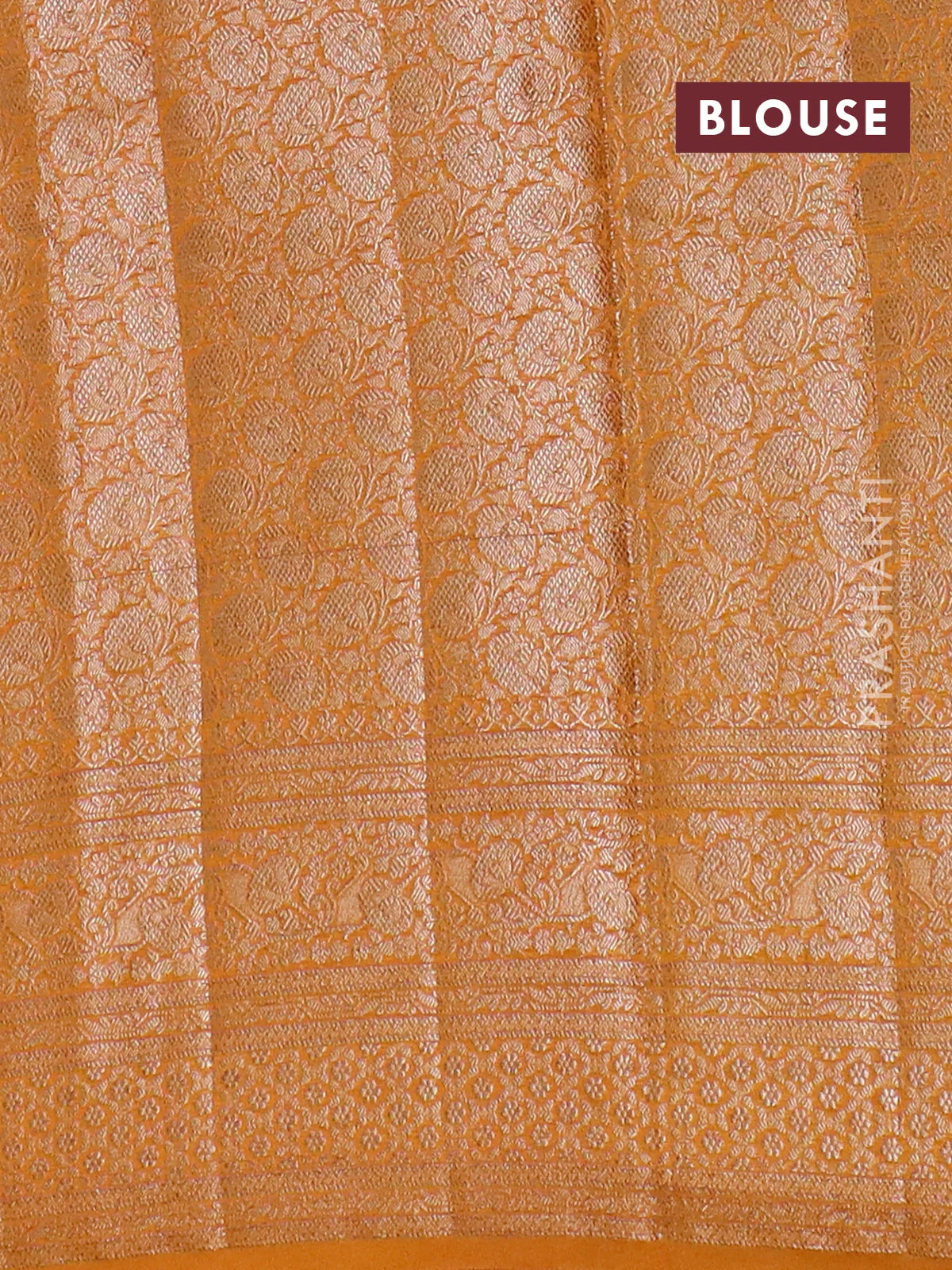 Banarasi semi chiniya saree orange shade with allover thread & zari woven buttas and woven border - Image 4
