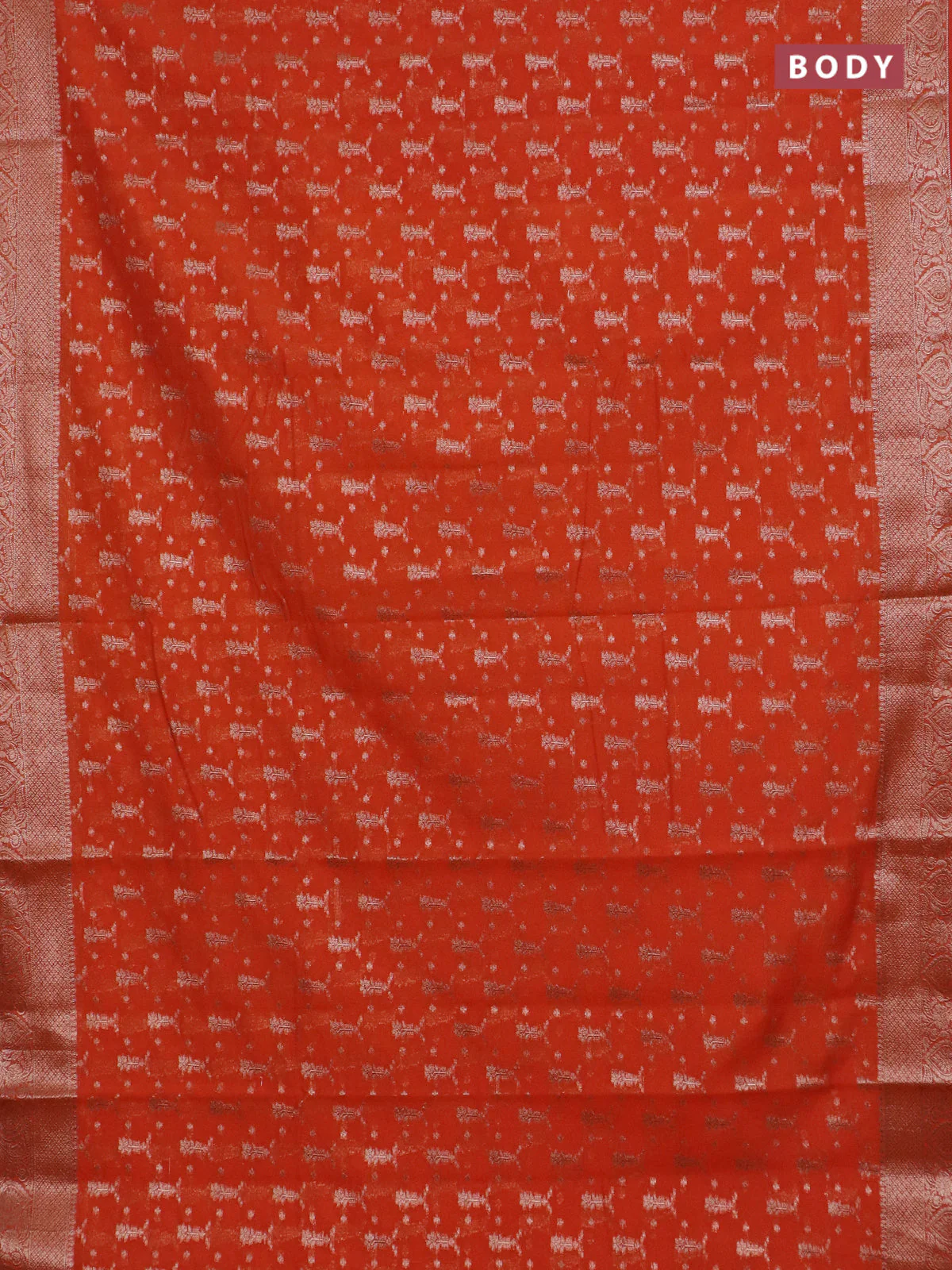 Banarasi semi chiniya saree orange with allover thread & zari weaves and woven border - Image 2