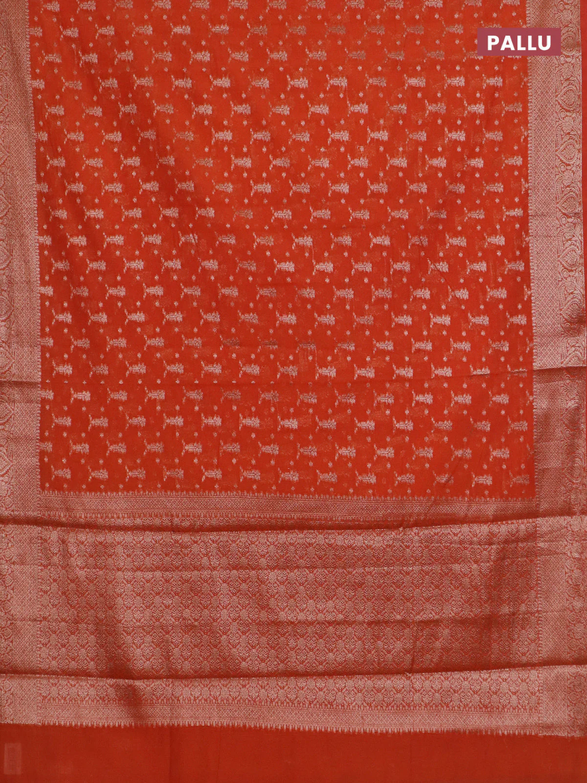 Banarasi semi chiniya saree orange with allover thread & zari weaves and woven border - Image 3