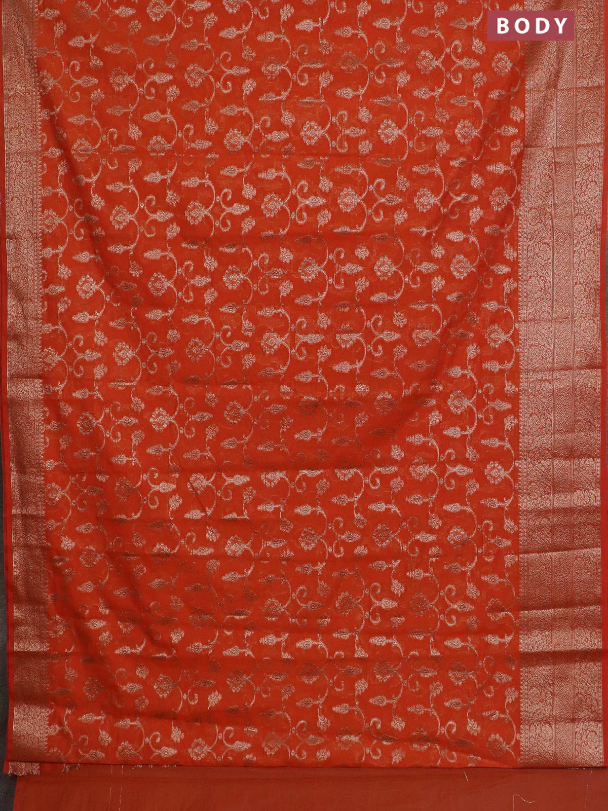 Banarasi semi chiniya saree orange with allover thread & zari weaves and woven border - Image 2