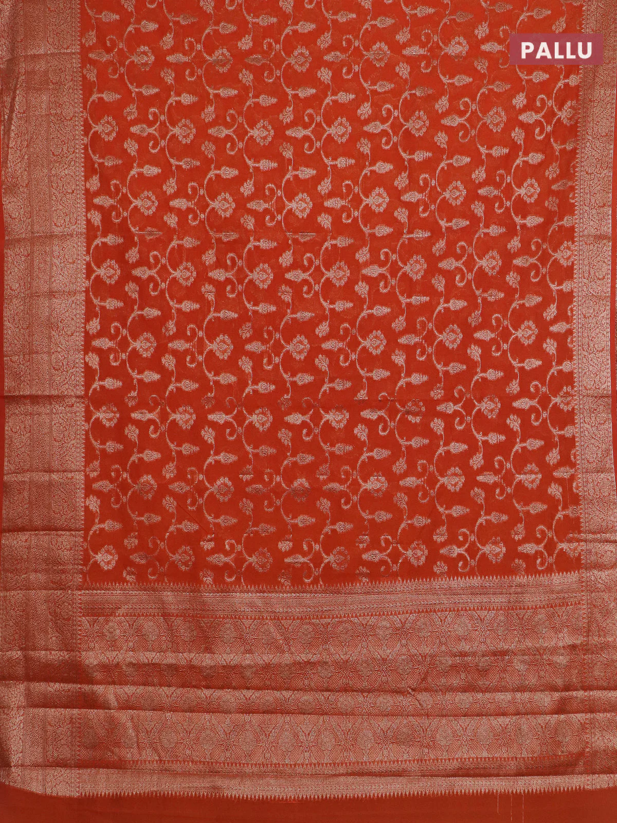 Banarasi semi chiniya saree orange with allover thread & zari weaves and woven border - Image 3