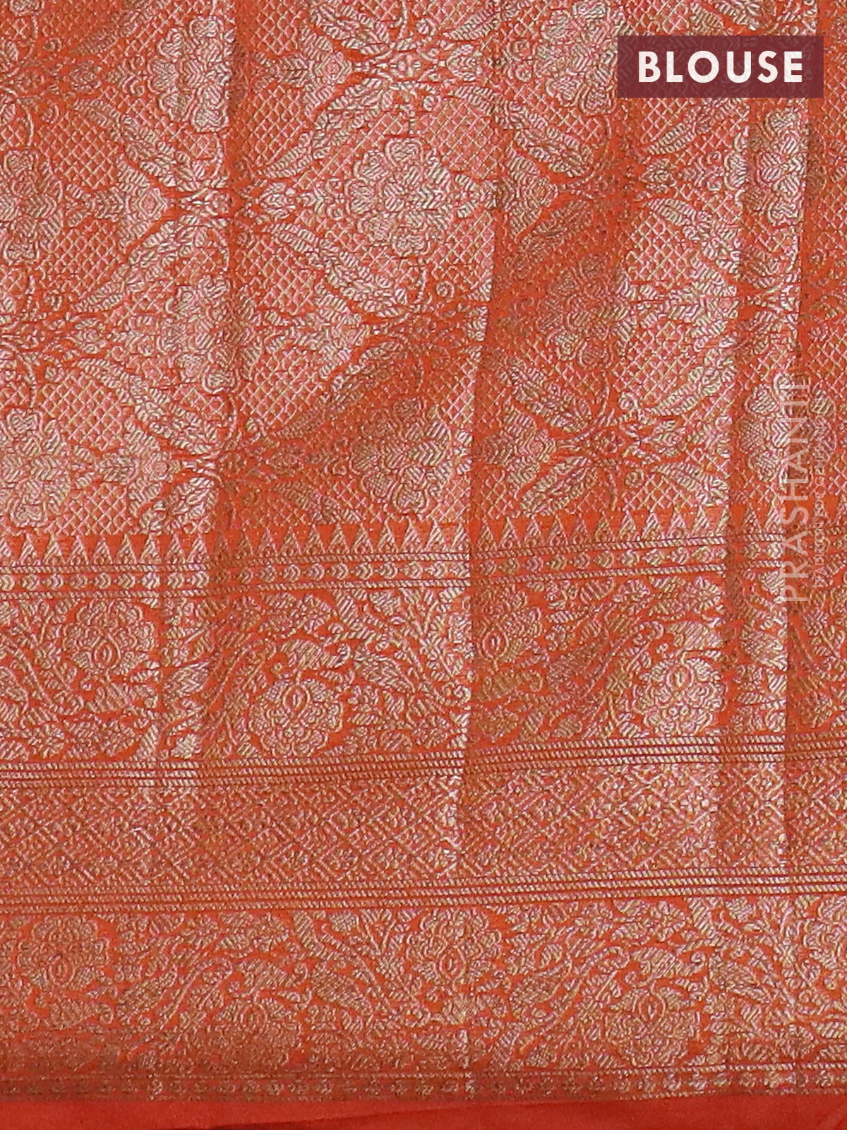 Banarasi semi chiniya saree orange with allover thread & zari weaves and woven border - Image 4
