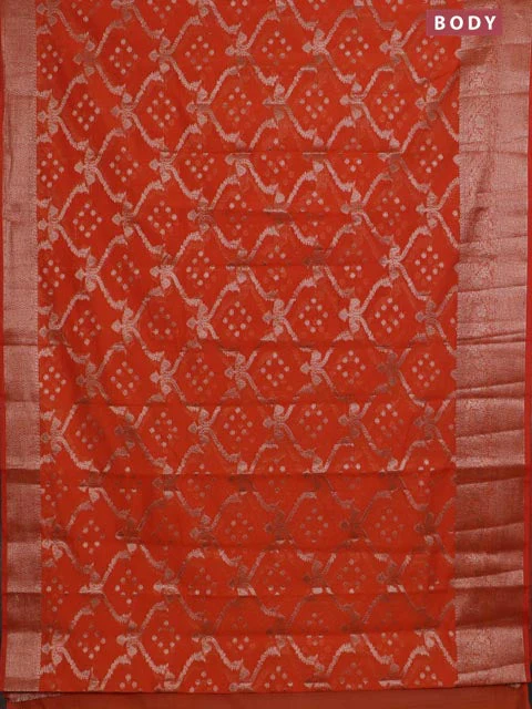 Banarasi semi chiniya saree orange with allover thread & zari weaves and woven border - Image 2