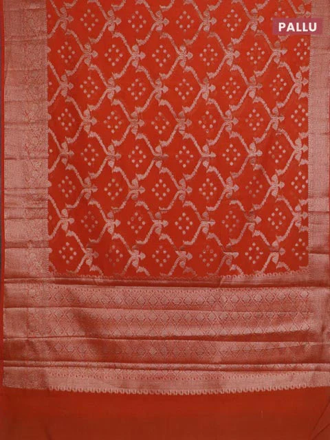 Banarasi semi chiniya saree orange with allover thread & zari weaves and woven border - Image 3