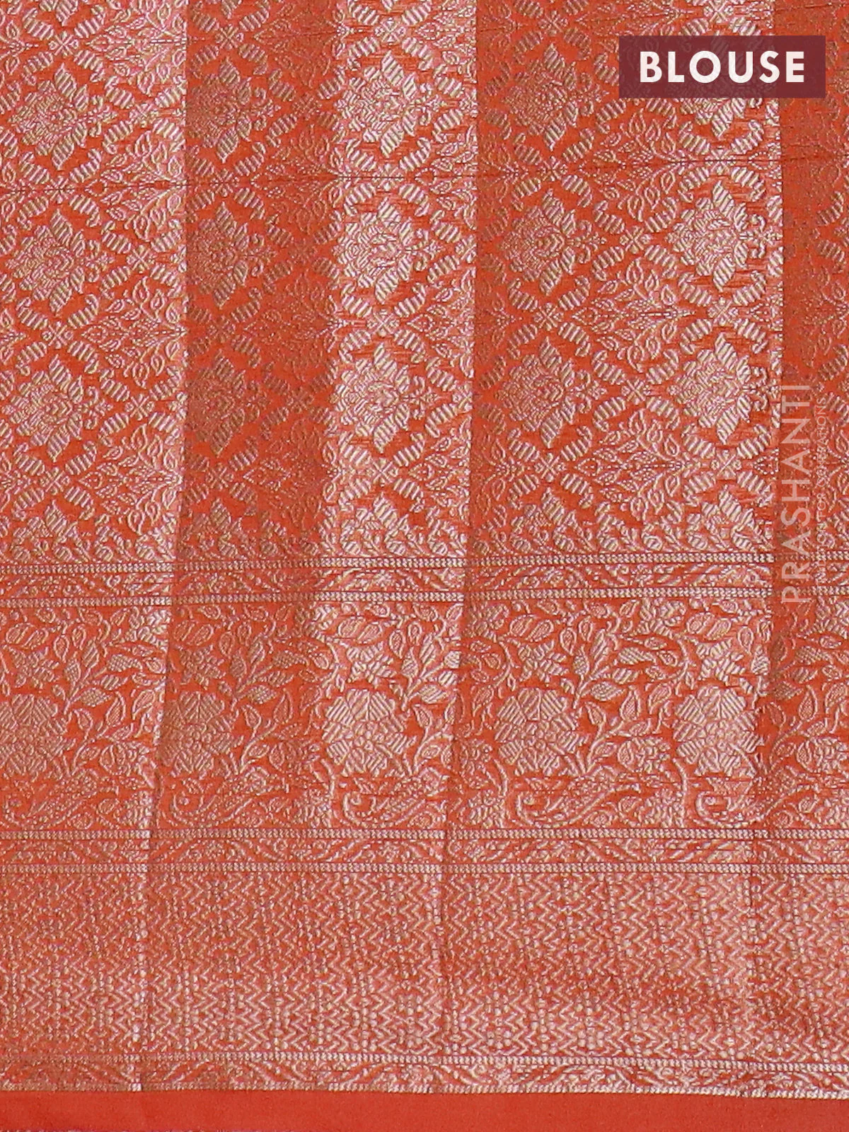 Banarasi semi chiniya saree orange with allover thread & zari weaves and woven border - Image 4
