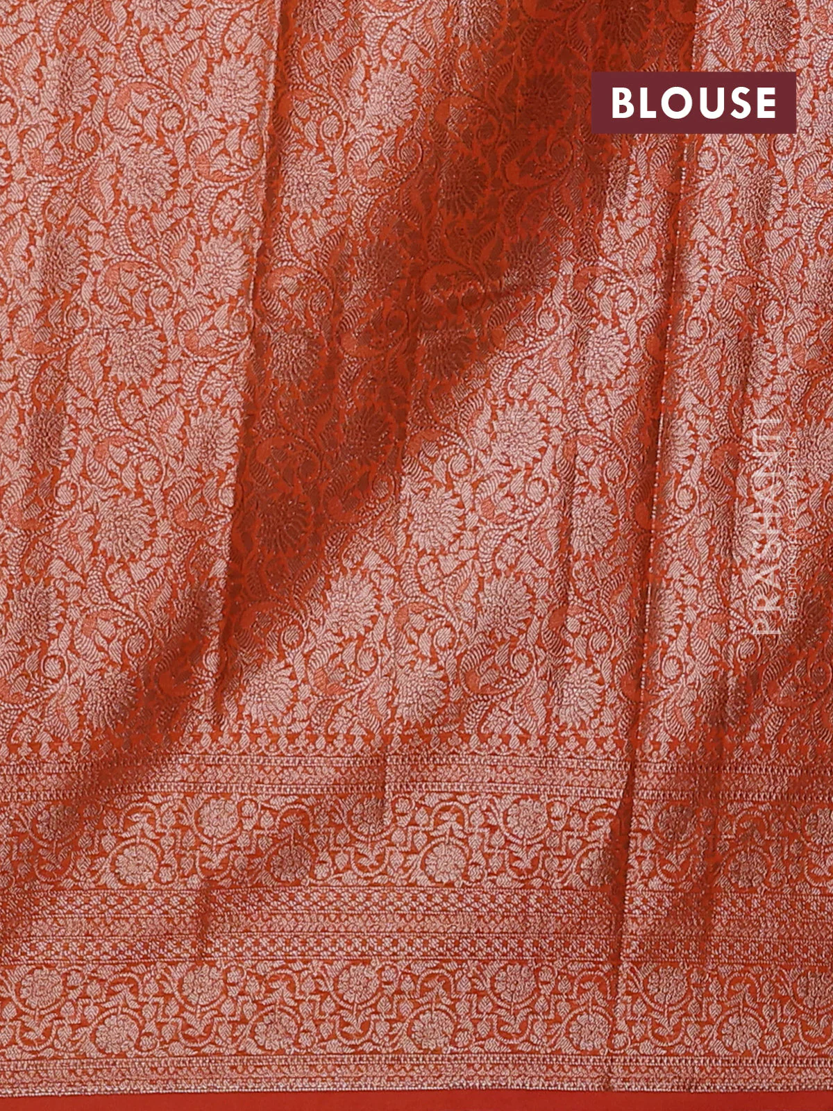 Banarasi semi chiniya saree orange with allover thread & zari woven buttas and woven border - Image 4