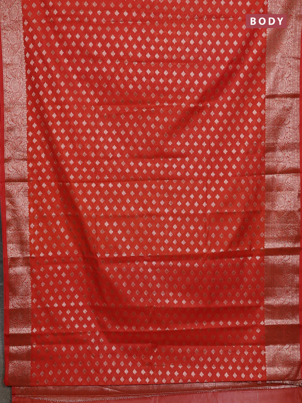 Banarasi semi chiniya saree orange with allover thread & zari woven buttas and woven border - Image 2