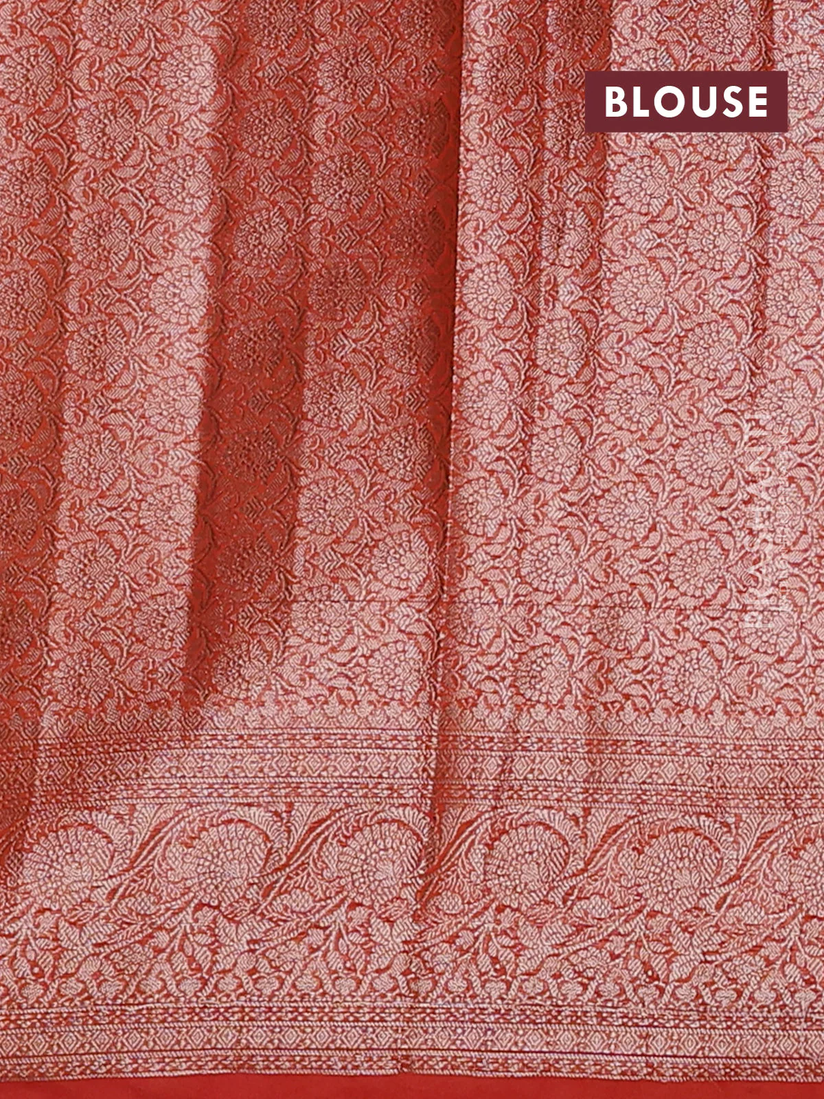 Banarasi semi chiniya saree orange with allover thread & zari woven buttas and woven border - Image 4