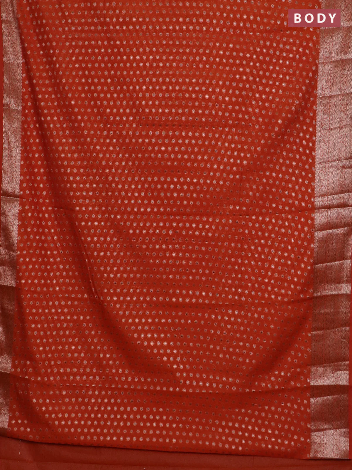 Banarasi semi chiniya saree orange with allover thread & zari woven buttas and woven border - Image 2