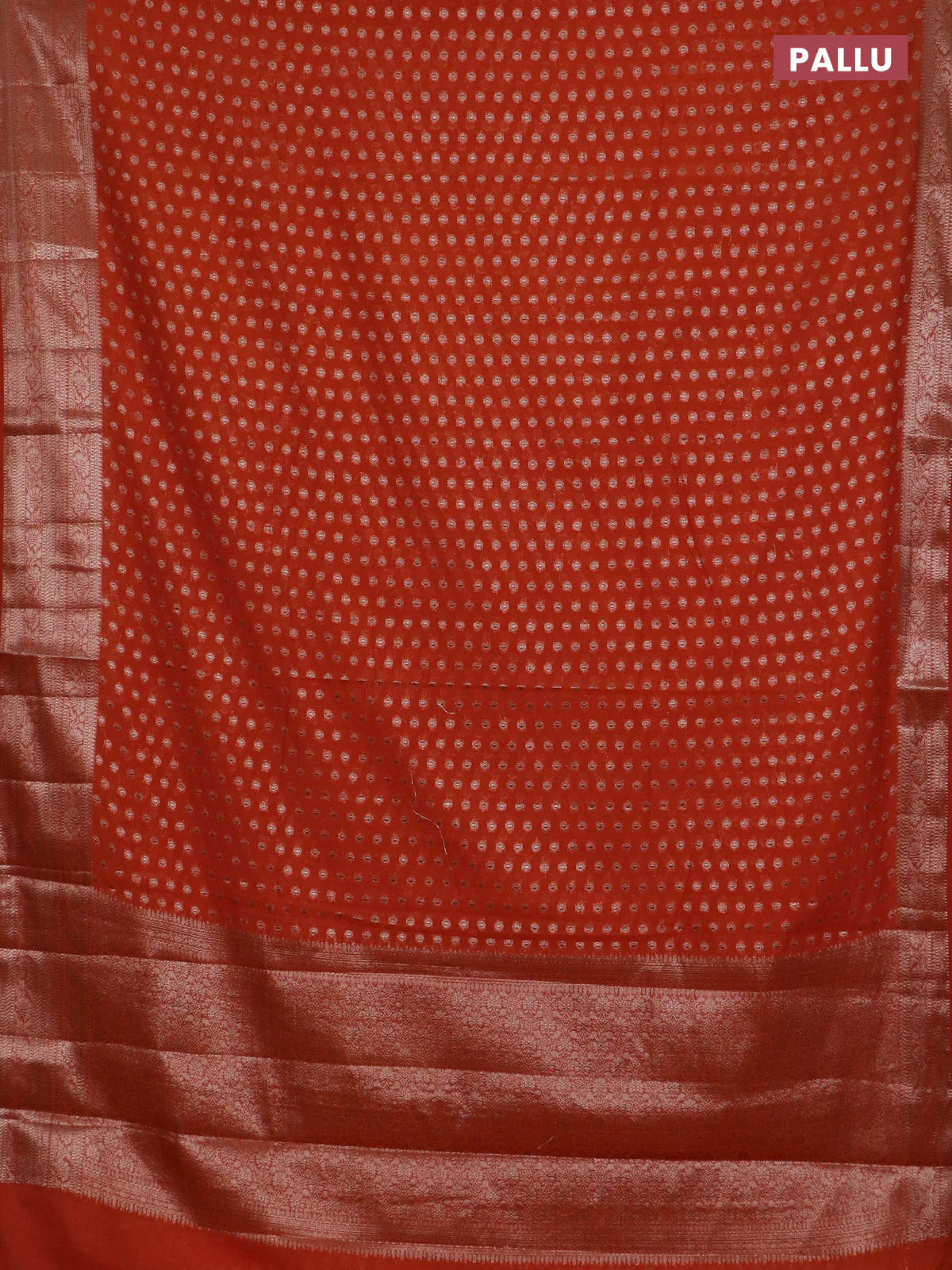 Banarasi semi chiniya saree orange with allover thread & zari woven buttas and woven border - Image 3