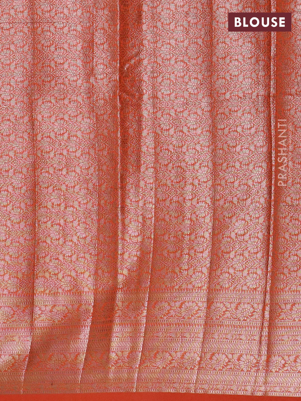 Banarasi semi chiniya saree orange with allover thread & zari woven buttas and woven border - Image 4