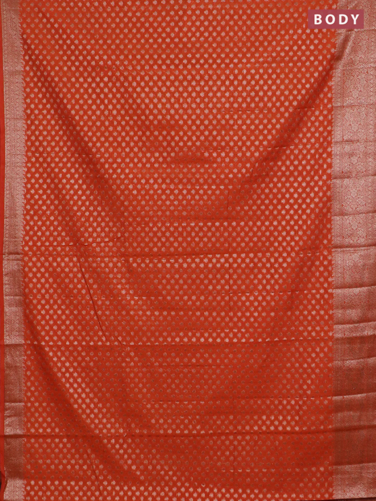 Banarasi semi chiniya saree orange with allover thread & zari woven buttas and woven border - Image 2