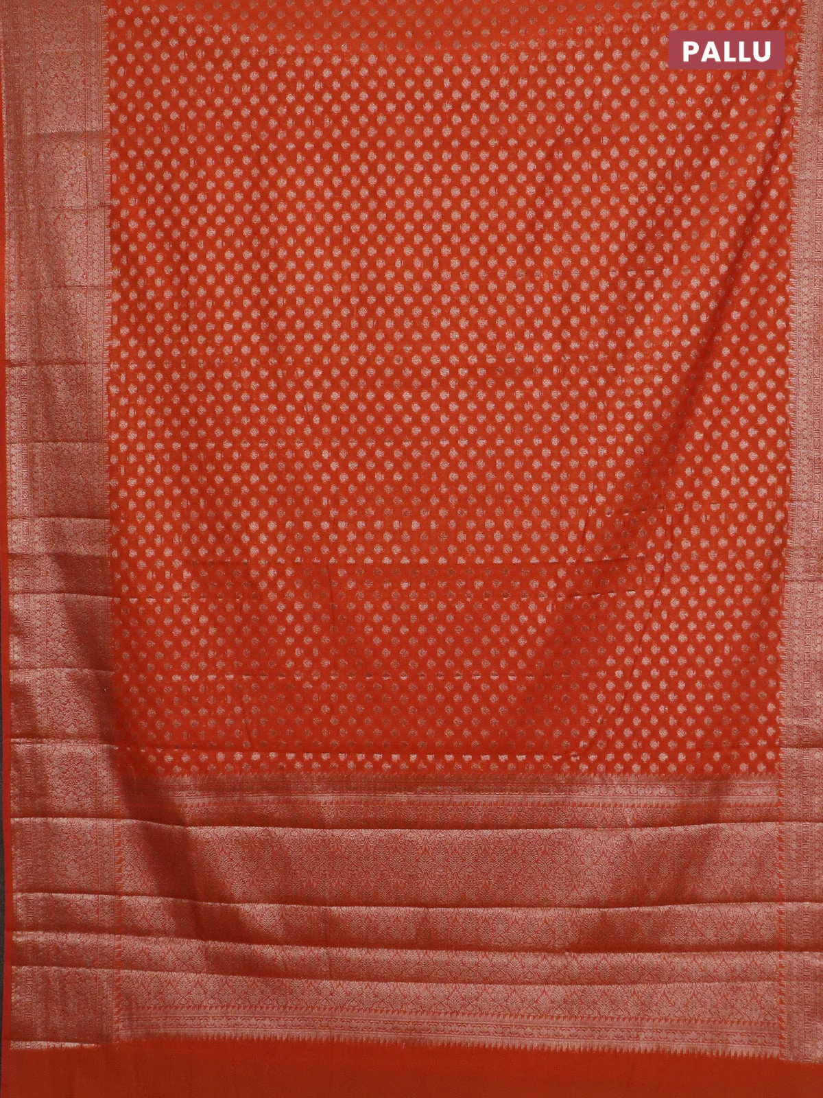 Banarasi semi chiniya saree orange with allover thread & zari woven buttas and woven border - Image 3
