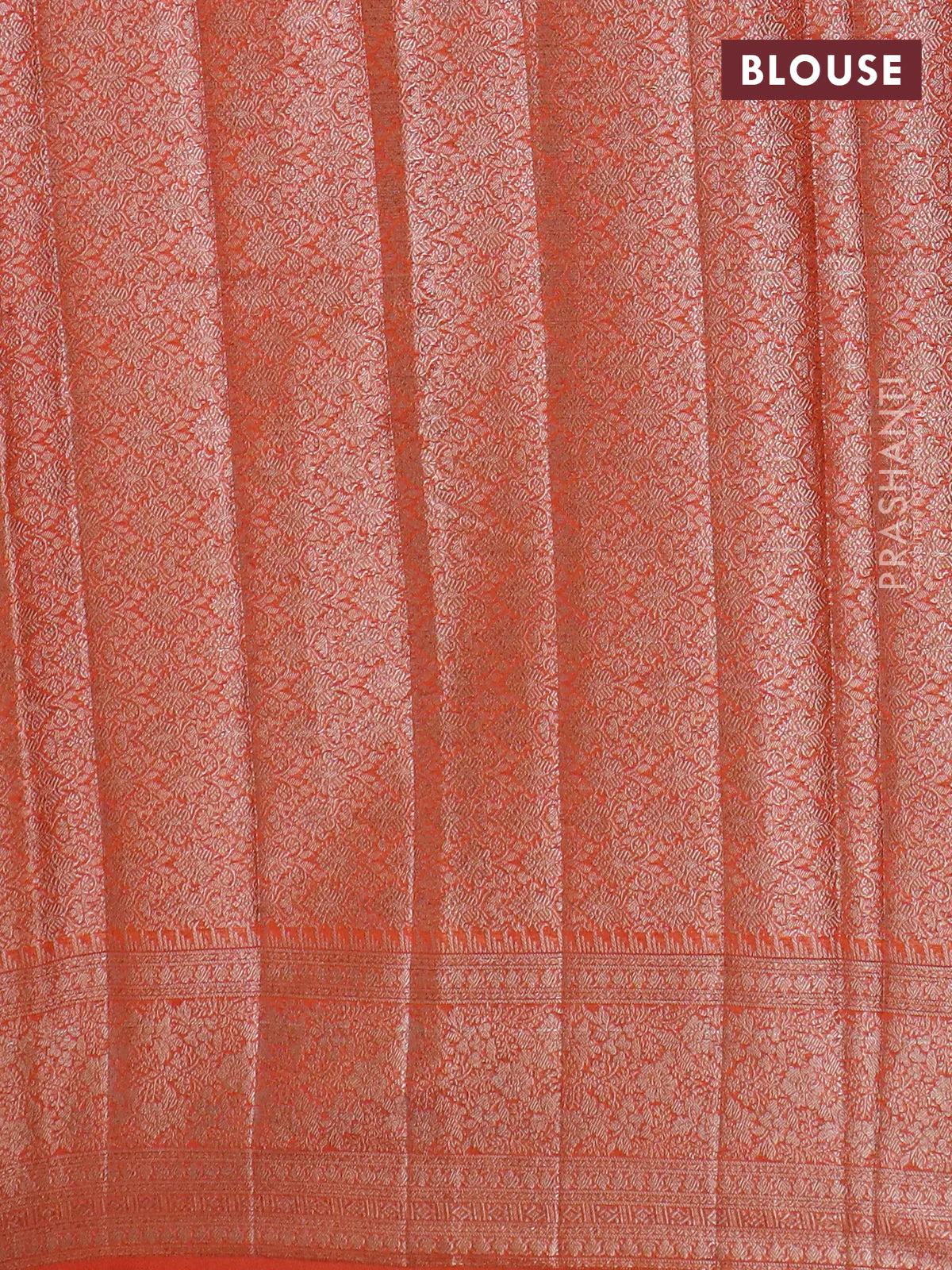 Banarasi semi chiniya saree orange with allover thread & zari woven buttas and woven border - Image 4