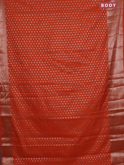 Banarasi semi chiniya saree orange with allover thread & zari woven buttas and woven border - Image 2