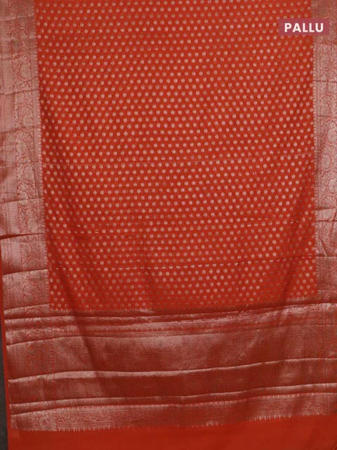 Banarasi semi chiniya saree orange with allover thread & zari woven buttas and woven border - Image 3