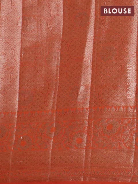 Banarasi semi chiniya saree orange with allover thread & zari woven buttas and woven border - Image 4