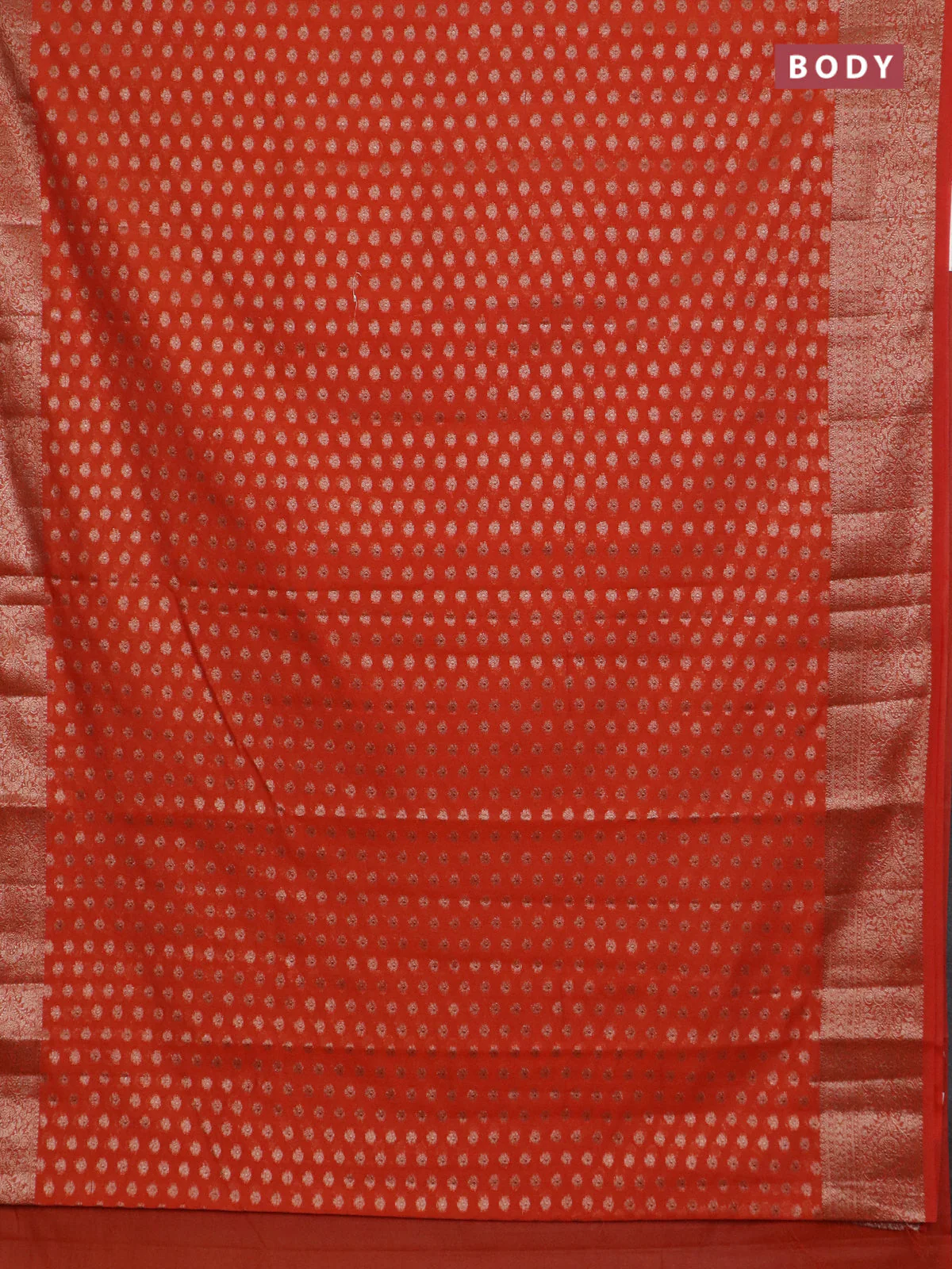 Banarasi semi chiniya saree orange with allover thread & zari woven buttas and woven border - Image 2