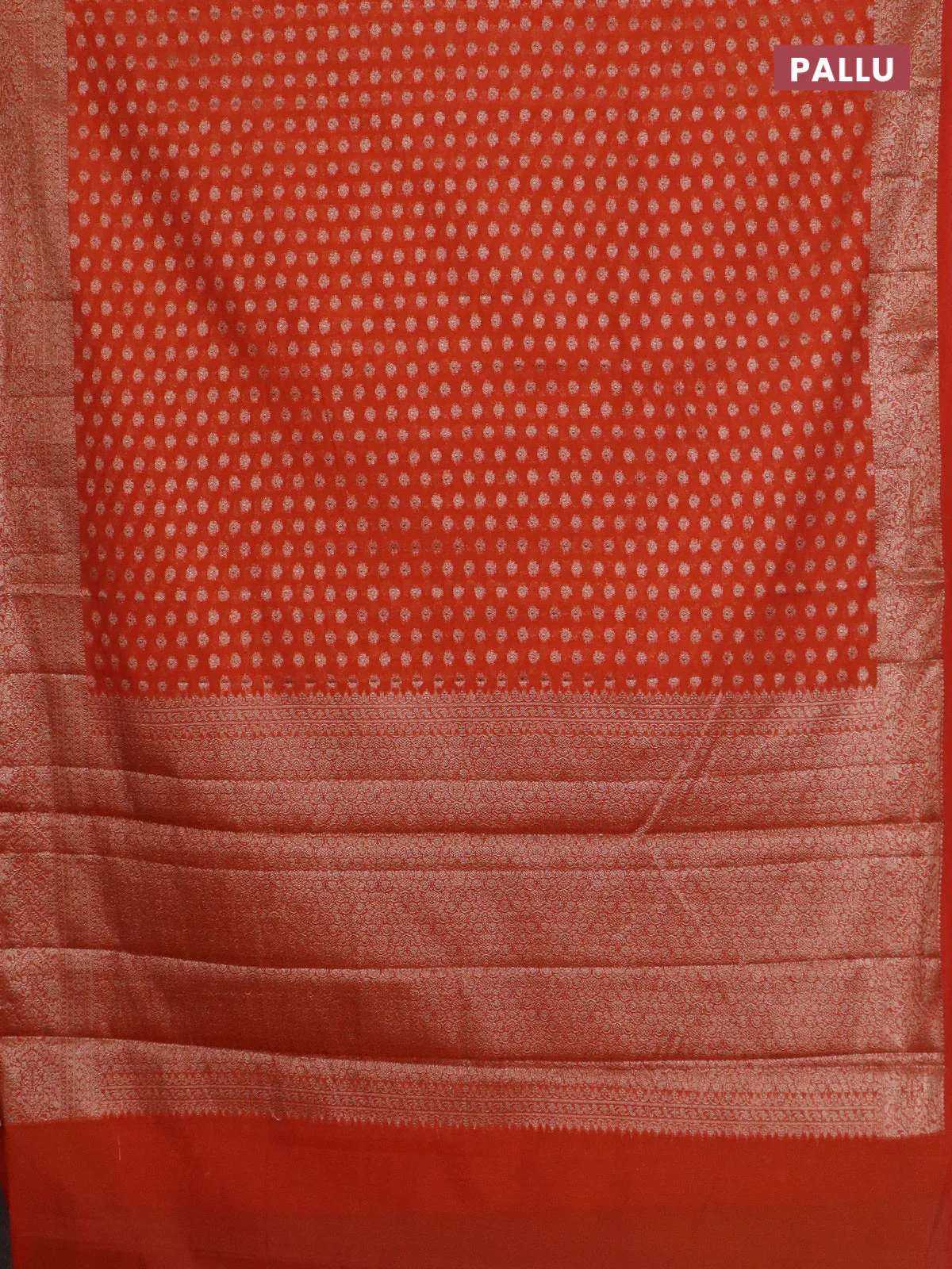 Banarasi semi chiniya saree orange with allover thread & zari woven buttas and woven border - Image 3