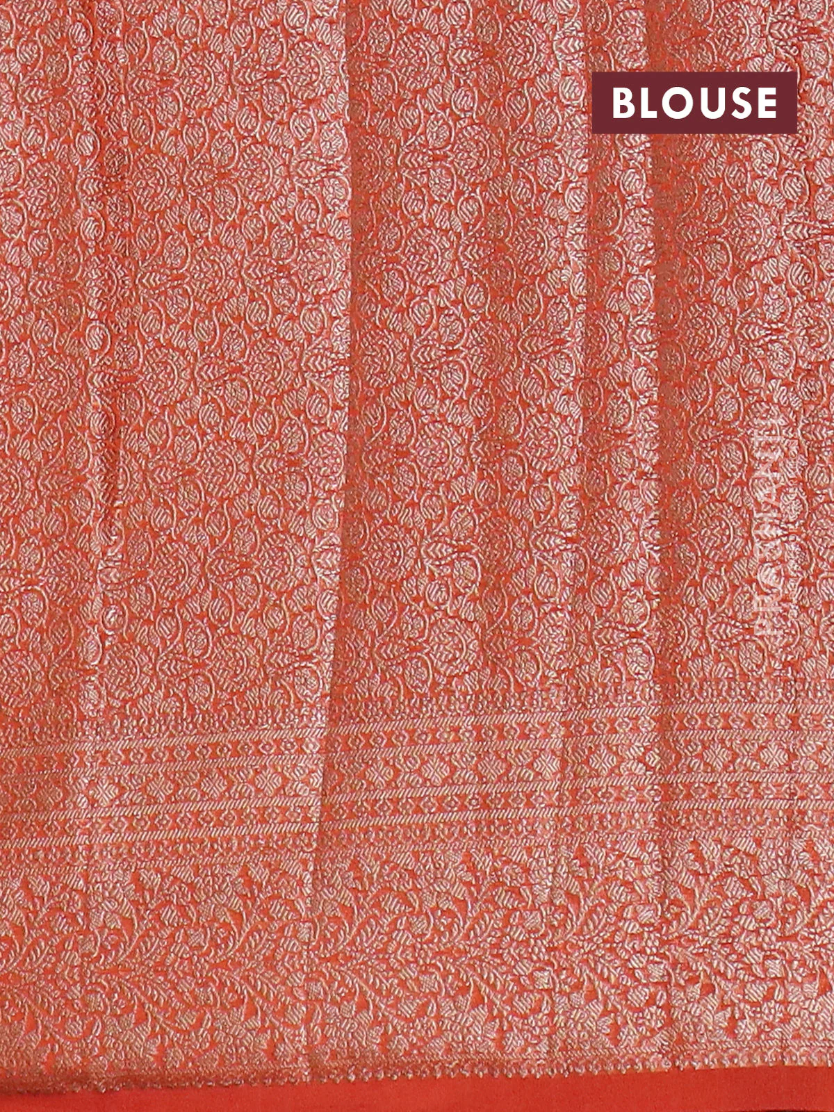 Banarasi semi chiniya saree orange with allover thread & zari woven buttas and woven border - Image 4