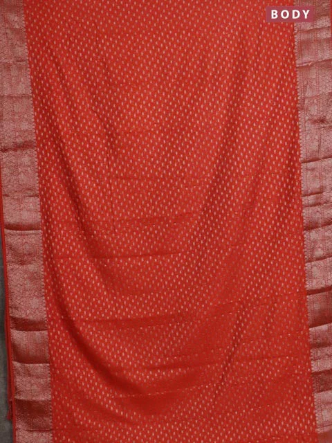 Banarasi semi chiniya saree orange with allover thread & zari woven buttas and woven border - Image 2